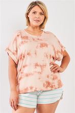 Load image into Gallery viewer, Plus Light Marsala Tie-die Crew Neck Short Folded Sleeve Top