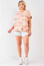 Load image into Gallery viewer, Plus Light Marsala Tie-die Crew Neck Short Folded Sleeve Top