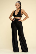 Load image into Gallery viewer, Crushed Velvet Plunging Neck Tank Top And High Waist Palazzo Pants Set