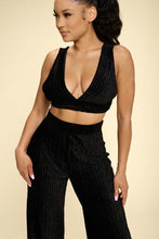 Load image into Gallery viewer, Crushed Velvet Plunging Neck Tank Top And High Waist Palazzo Pants Set