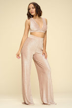 Load image into Gallery viewer, Crushed Velvet Plunging Neck Tank Top And High Waist Palazzo Pants Set