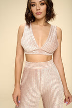 Load image into Gallery viewer, Crushed Velvet Plunging Neck Tank Top And High Waist Palazzo Pants Set