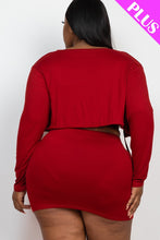 Load image into Gallery viewer, Plus Size Ruched Drawstring Cami Top & Skirt Set With Cardigan