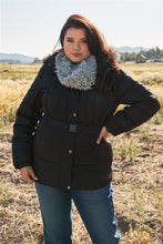 Load image into Gallery viewer, Plus Faux Fur Harness Buckle Belt Detail Long Fitted Puffer Jacket