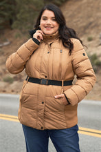 Load image into Gallery viewer, Plus Faux Fur Harness Buckle Belt Detail Long Fitted Puffer Jacket