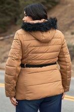 Load image into Gallery viewer, Plus Faux Fur Harness Buckle Belt Detail Long Fitted Puffer Jacket