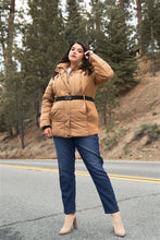 Load image into Gallery viewer, Plus Faux Fur Harness Buckle Belt Detail Long Fitted Puffer Jacket