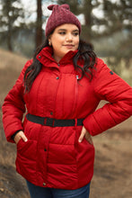 Load image into Gallery viewer, Plus Faux Fur Harness Buckle Belt Detail Long Fitted Puffer Jacket