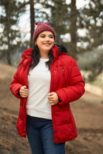 Load image into Gallery viewer, Plus Faux Fur Harness Buckle Belt Detail Long Fitted Puffer Jacket