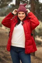 Load image into Gallery viewer, Plus Faux Fur Harness Buckle Belt Detail Long Fitted Puffer Jacket