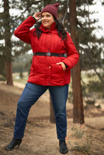 Load image into Gallery viewer, Plus Faux Fur Harness Buckle Belt Detail Long Fitted Puffer Jacket