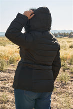 Load image into Gallery viewer, Plus Faux Fur Harness Buckle Belt Detail Long Fitted Puffer Jacket