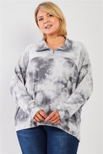 Load image into Gallery viewer, Plus Graphite Tie-dye Print Fleece Combo Plush Collared Neck Long Sleeve Loose Fit Top