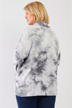 Load image into Gallery viewer, Plus Graphite Tie-dye Print Fleece Combo Plush Collared Neck Long Sleeve Loose Fit Top