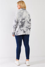 Load image into Gallery viewer, Plus Graphite Tie-dye Print Fleece Combo Plush Collared Neck Long Sleeve Loose Fit Top