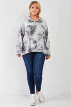 Load image into Gallery viewer, Plus Graphite Tie-dye Print Fleece Combo Plush Collared Neck Long Sleeve Loose Fit Top