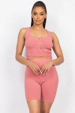 Load image into Gallery viewer, Buttons Scoop Neck Crop Top & Biker Shorts Set
