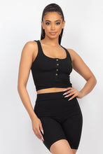 Load image into Gallery viewer, Buttons Scoop Neck Crop Top & Biker Shorts Set