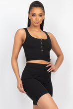 Load image into Gallery viewer, Buttons Scoop Neck Crop Top & Biker Shorts Set