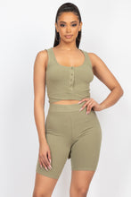 Load image into Gallery viewer, Buttons Scoop Neck Crop Top & Biker Shorts Set