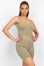 Load image into Gallery viewer, Buttons Scoop Neck Crop Top & Biker Shorts Set
