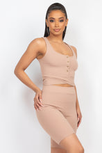 Load image into Gallery viewer, Buttons Scoop Neck Crop Top & Biker Shorts Set