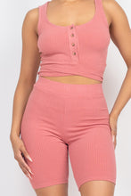 Load image into Gallery viewer, Buttons Scoop Neck Crop Top & Biker Shorts Set