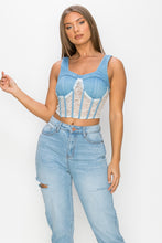 Load image into Gallery viewer, Floral Lace And Denim Crop Top