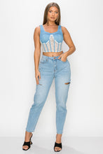 Load image into Gallery viewer, Floral Lace And Denim Crop Top