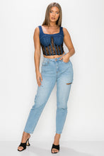 Load image into Gallery viewer, Floral Lace And Denim Crop Top