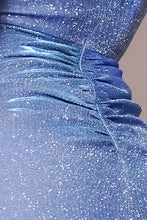 Load image into Gallery viewer, Glitter Spaghetti Strap Side Ruched Glitter Midi Dress