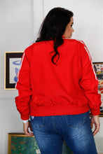 Load image into Gallery viewer, Plus Size Red & White Retro Le Mans Stripe Trim Sporty Windbreaker Bomber Jacket