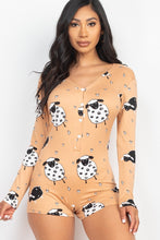 Load image into Gallery viewer, Sheep Print V-neck Button Romper