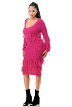 Load image into Gallery viewer, Knit Long Sleeve Fringe Dress
