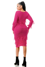 Load image into Gallery viewer, Knit Long Sleeve Fringe Dress
