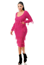 Load image into Gallery viewer, Knit Long Sleeve Fringe Dress
