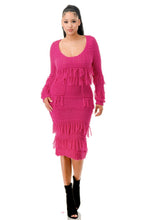 Load image into Gallery viewer, Knit Long Sleeve Fringe Dress
