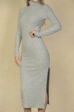 Load image into Gallery viewer, Sweater-knit Fuzzy Turtle Neck Split Thigh Dress
