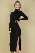 Load image into Gallery viewer, Sweater-knit Fuzzy Turtle Neck Split Thigh Dress
