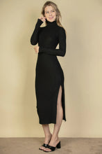 Load image into Gallery viewer, Sweater-knit Fuzzy Turtle Neck Split Thigh Dress
