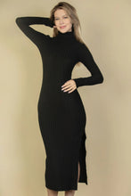 Load image into Gallery viewer, Sweater-knit Fuzzy Turtle Neck Split Thigh Dress
