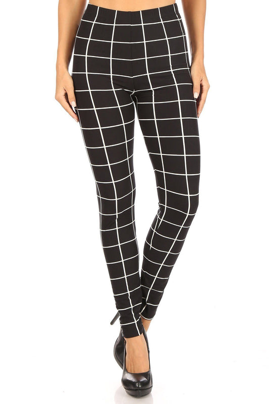 Plaid High Waisted Leggings With Elastic Waist And Skinny Fit