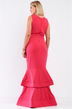 Load image into Gallery viewer, Plus Sleeveless V-neck Front Slip Layered Flare Hem Maxi Mermaid Dress
