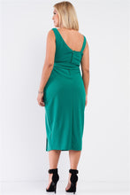 Load image into Gallery viewer, Plus Sleeveless Asymmetrical Shoulder Front Slit Detail Belted Dress
