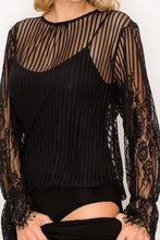 Load image into Gallery viewer, Lace Trim Shadow Stripe Bodysuit
