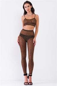 Sexy Sheer Mesh Sleeveless Crop Top & High Waist Legging Set