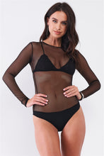 Load image into Gallery viewer, Sexy Fine Fishnet Sheer Mesh Crew Neck Long Sleeve Bodysuit
