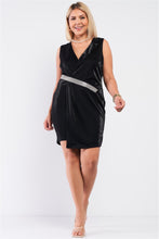 Load image into Gallery viewer, Sleeveless V-neck Asymmetrical Wrap Rhinestones Detail Fitted Mini Blazer Dress
