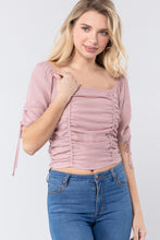 Load image into Gallery viewer, Elbow Slv Smocked Ruched Woven Top
