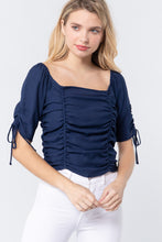 Load image into Gallery viewer, Elbow Slv Smocked Ruched Woven Top
